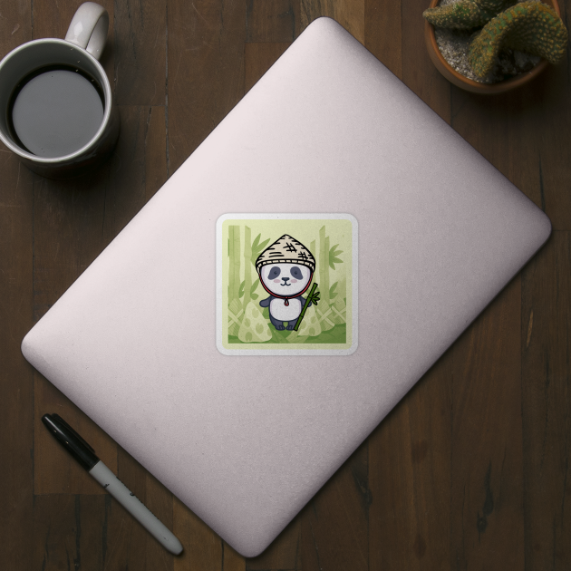 funny panda with bamboo in green panda bear by KK-Royal